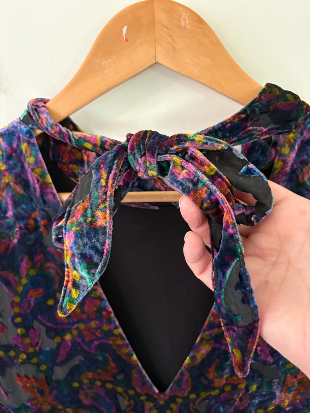 Free People Velvet Paisley Smocked Mini Dress. Size Small. - Picture 7 of 14